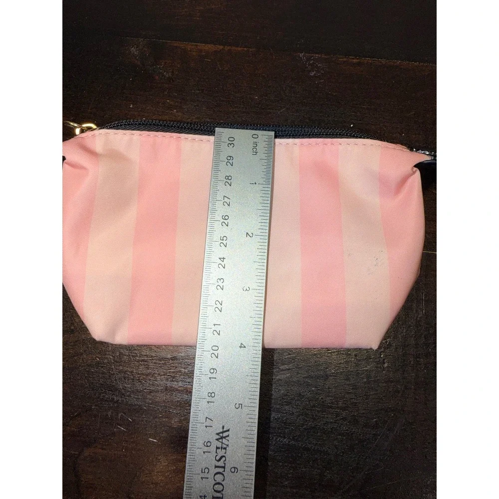 Victoria's Secret‎ Pink Striped Cosmetic Makeup Bag Pouch Gold Logo Small